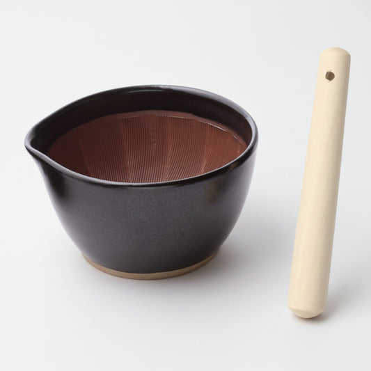 Motoshige Japanese Suribachi Black Mortar & Pestle Set 14.5cm