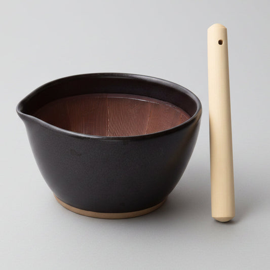Motoshige Japanese Suribachi Black Mortar & Pestle Set 18cm