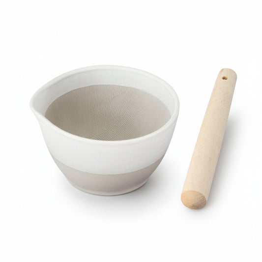Motoshige Japanese Suribachi White Mortar & Pestle Set 14.5cm