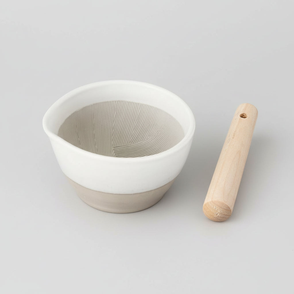 Motoshige Japanese Suribachi White Mortar & Pestle Set 11cm