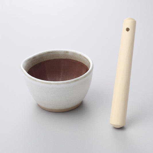 Motoshige Japanese Suribachi White Mortar & Pestle Set 11cm