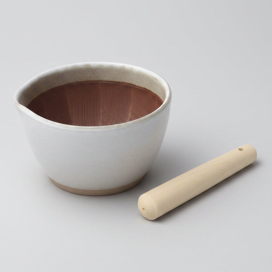 Motoshige Japanese Suribachi White Mortar & Pestle Set 14.5cm