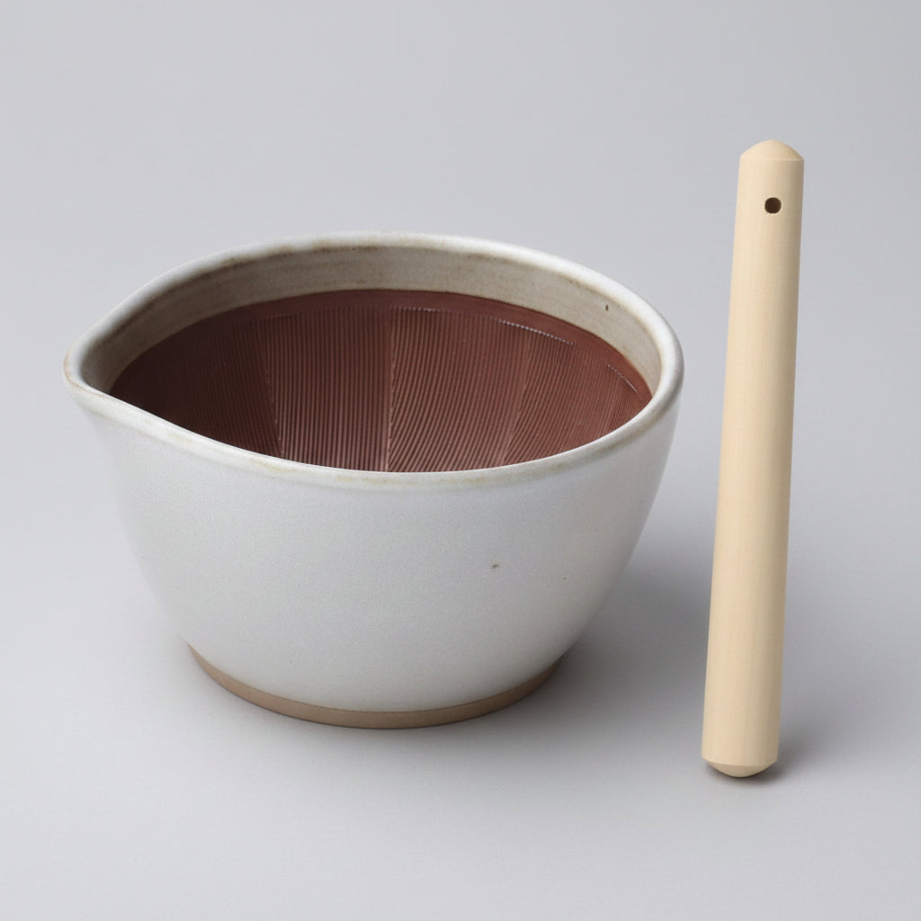 Motoshige Japanese Suribachi White Mortar & Pestle Set 18cm