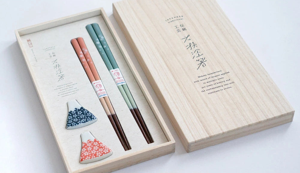 Mt. Fuji & Sakura Couple Chopstick Gift Set with Chopstick Rests
