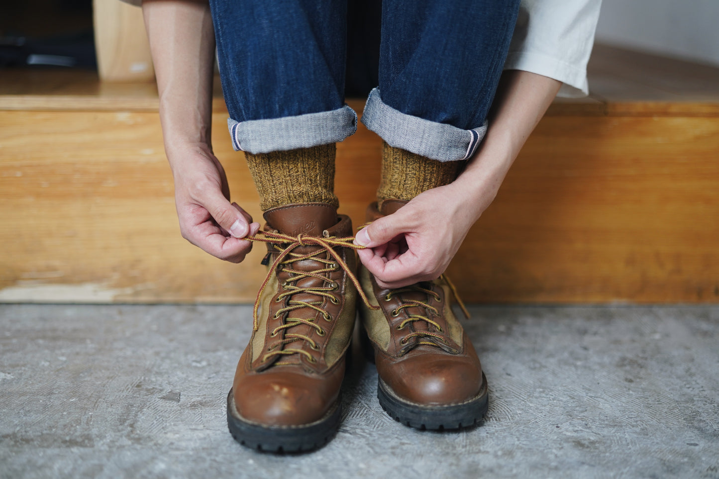 Wool Cotton Boots Socks - Mustard