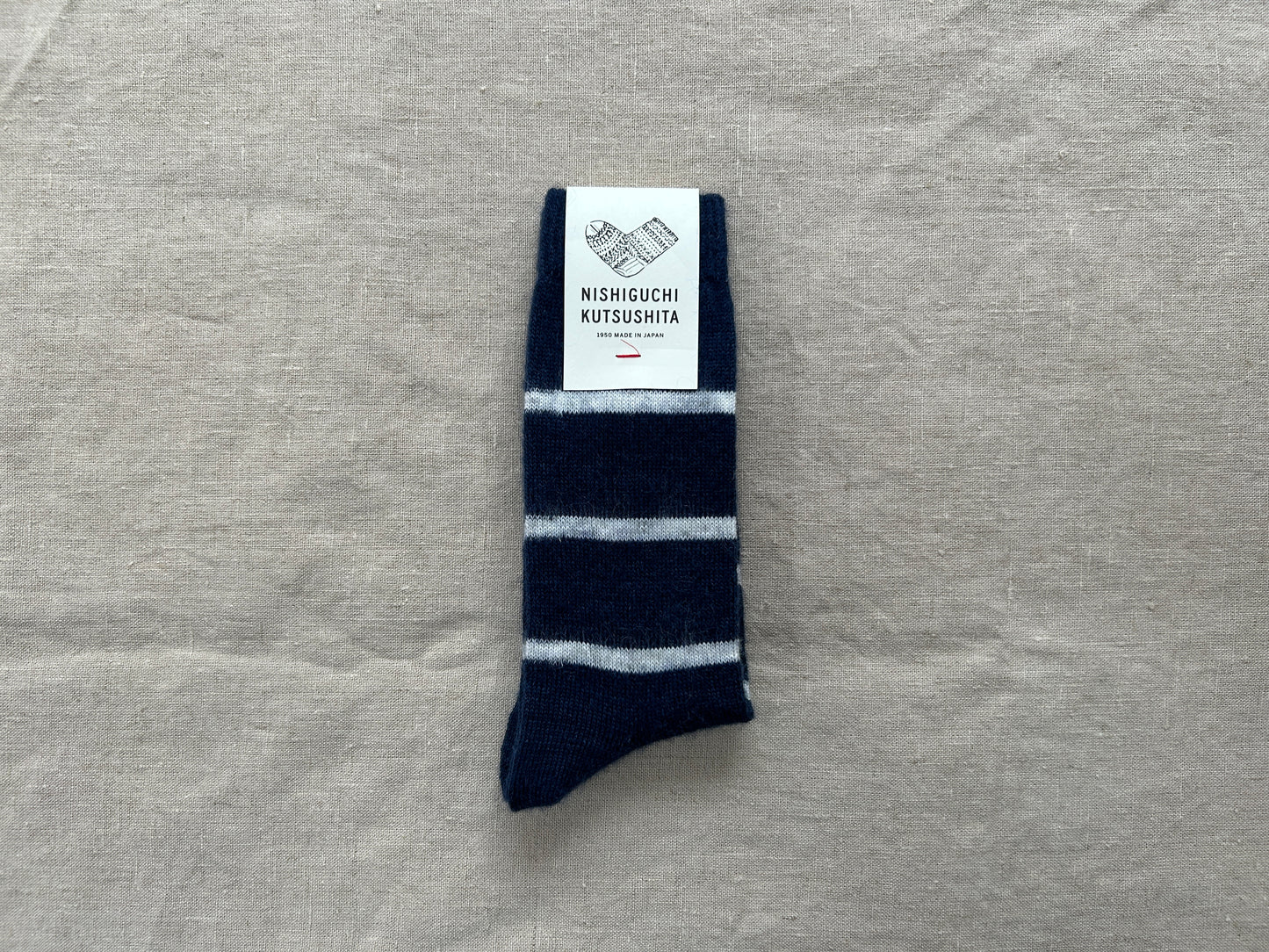 Mohair Wool Border Socks - Navy
