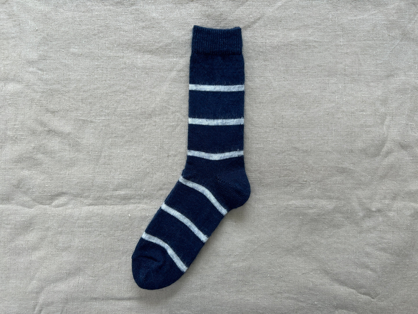 Mohair Wool Border Socks - Navy