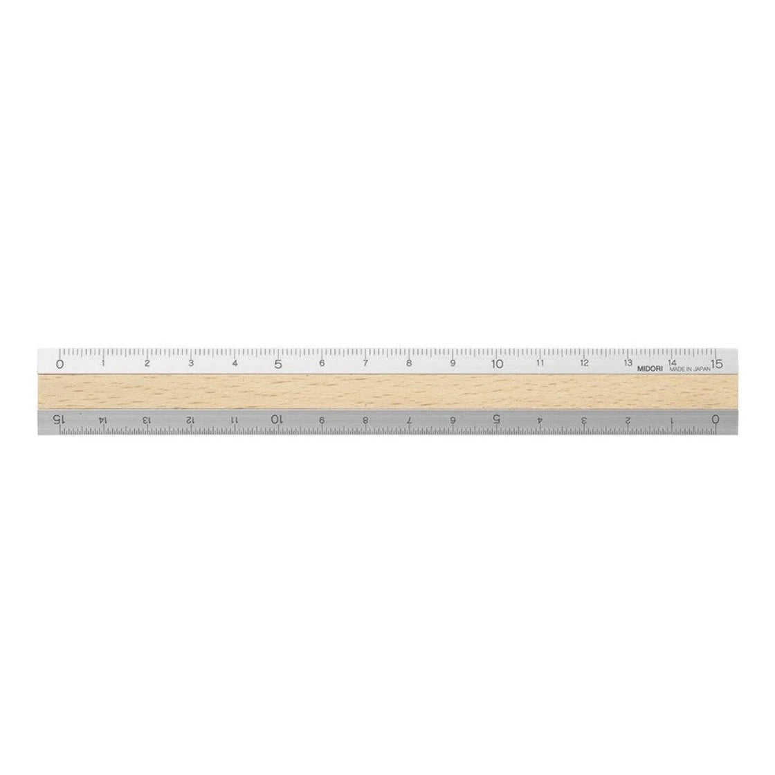 Midori Aluminium ruler 15cm Silver & Light Wood – Made In Japan UK