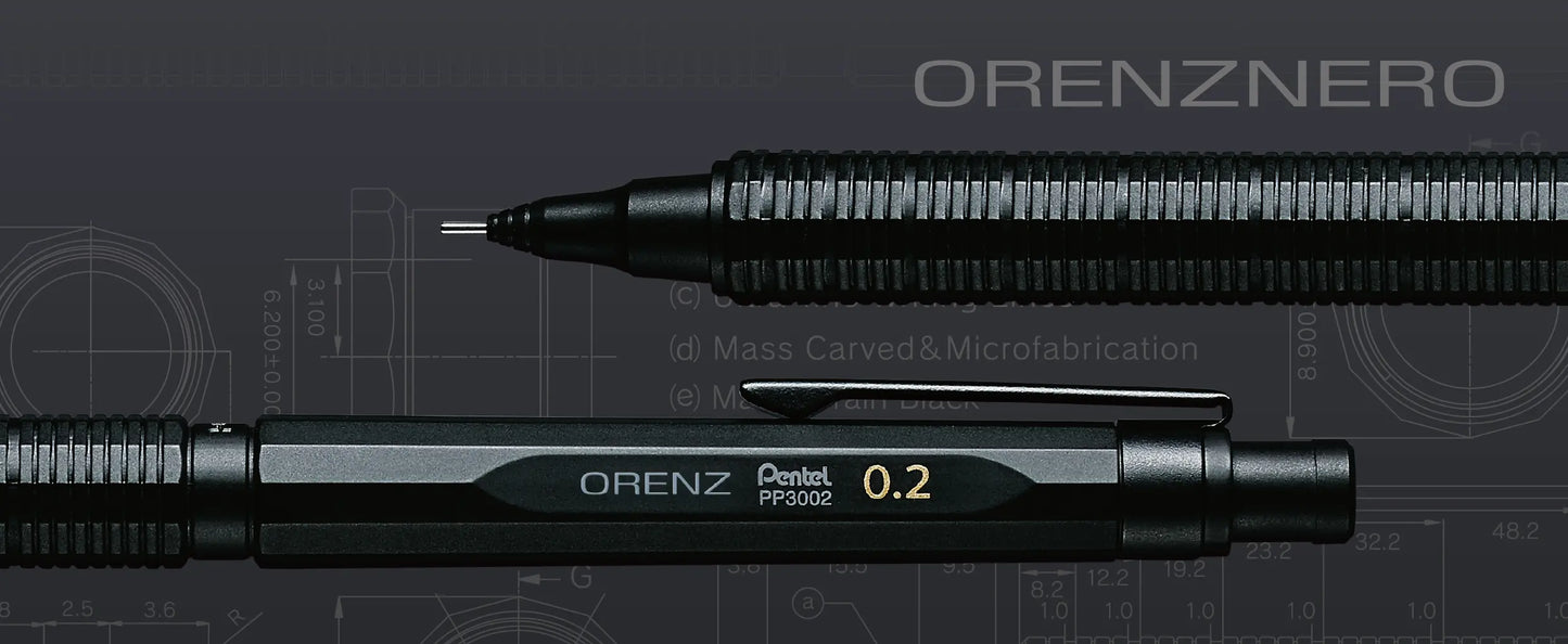 Pentel Orenz Nero 0.2mm Mechanical Pencil Set with Ain Lead & Eraser