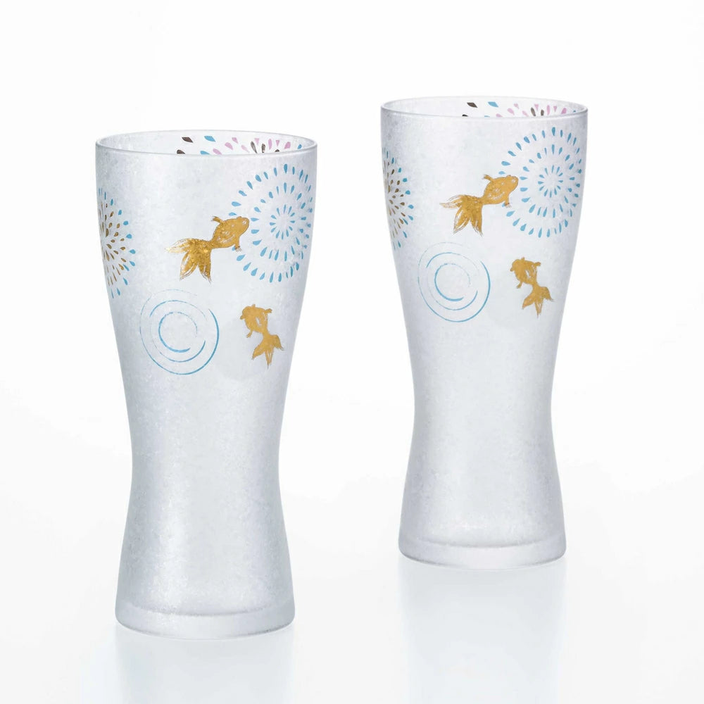 Premium Hanabi & Goldfish Beer Glass Pair Gift Set