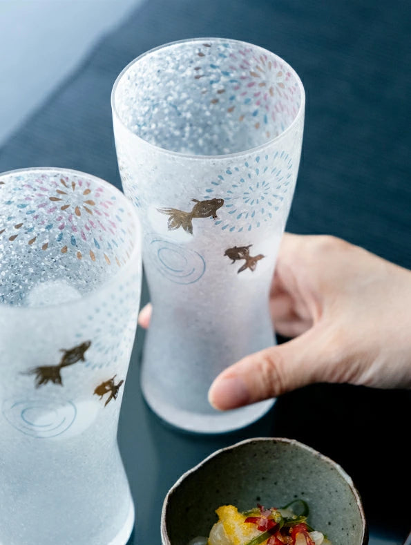 Premium Hanabi & Goldfish Beer Glass Pair Gift Set