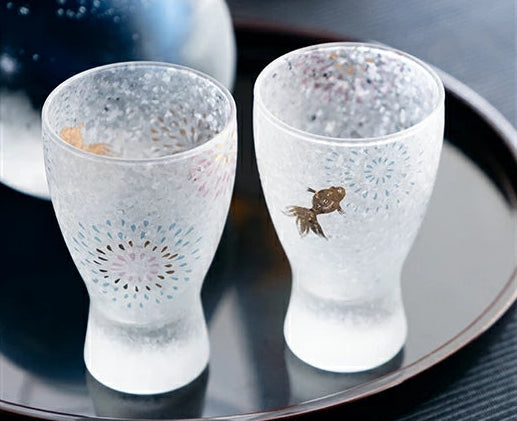 Premium Hanabi & Goldfish Glass Sake Cup Gift Set