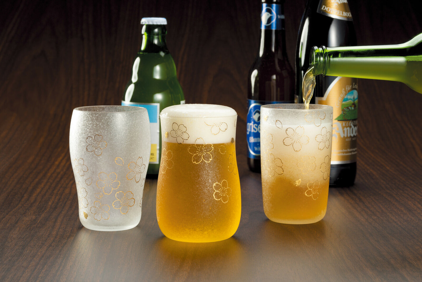 Premium Sakura Beer Glass Gift Set in Wooden Box - Set of 3