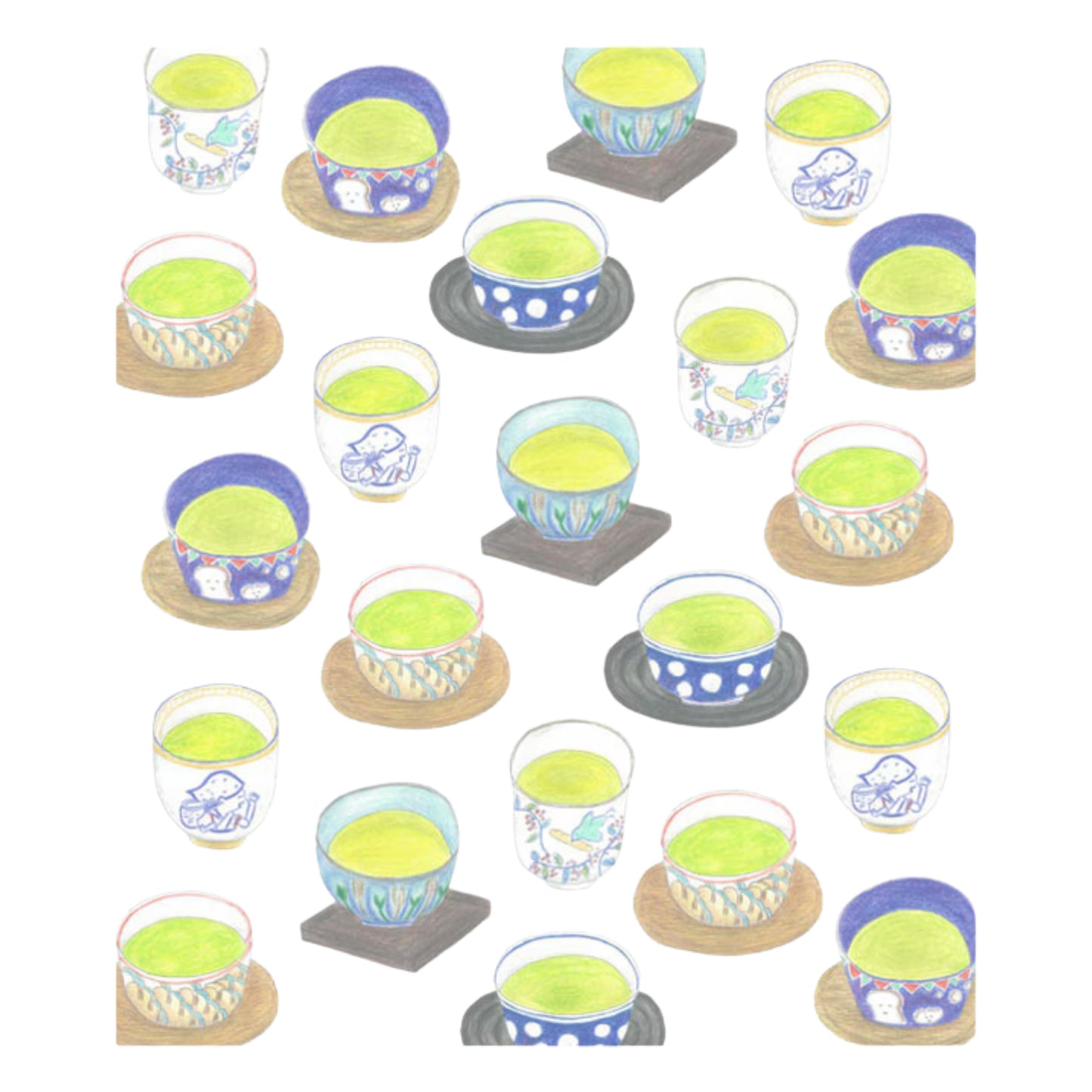 Printed Japanese Dishcloth - A Cup of Tea Sako Kayoko