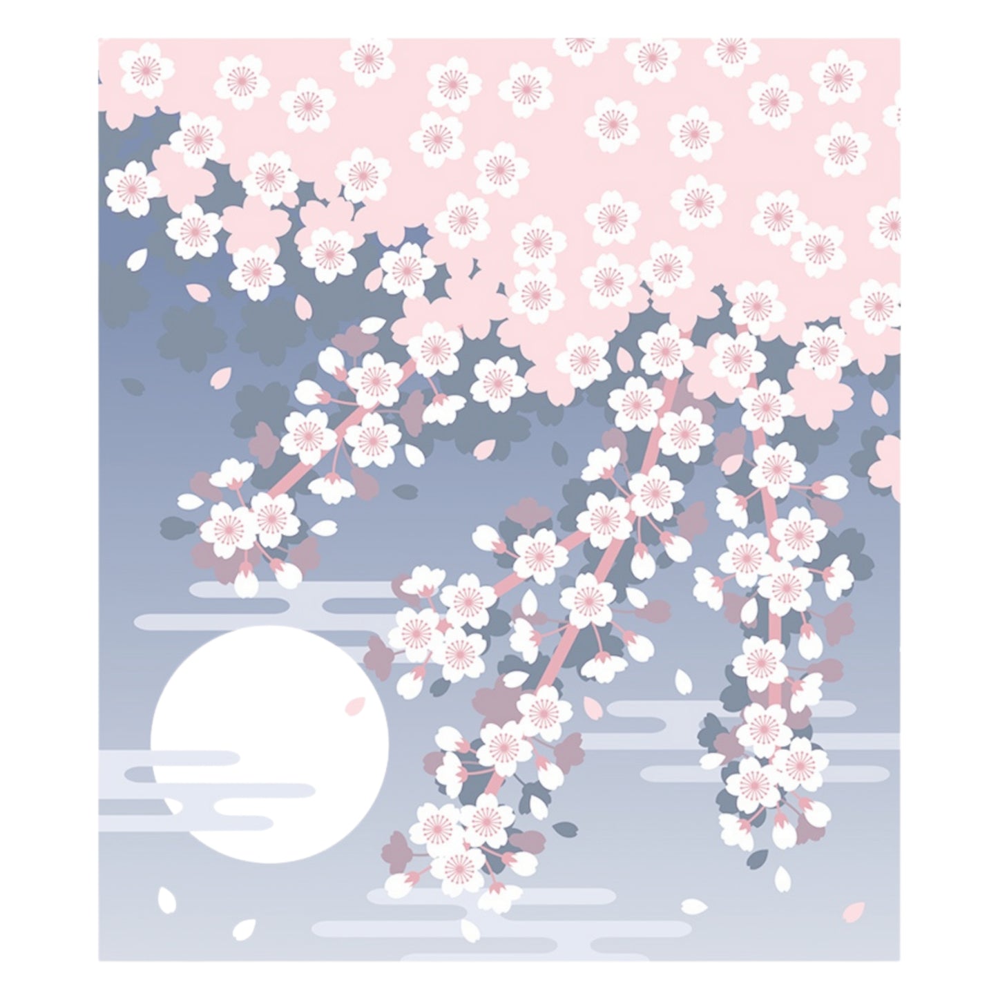 Printed Japanese Dishcloth - Moon & Sakura
