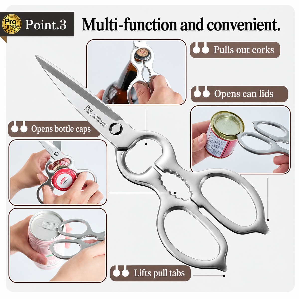 Pro Grade All Stainless Steel Multipurpose Kitchen Scissors 20.5cm