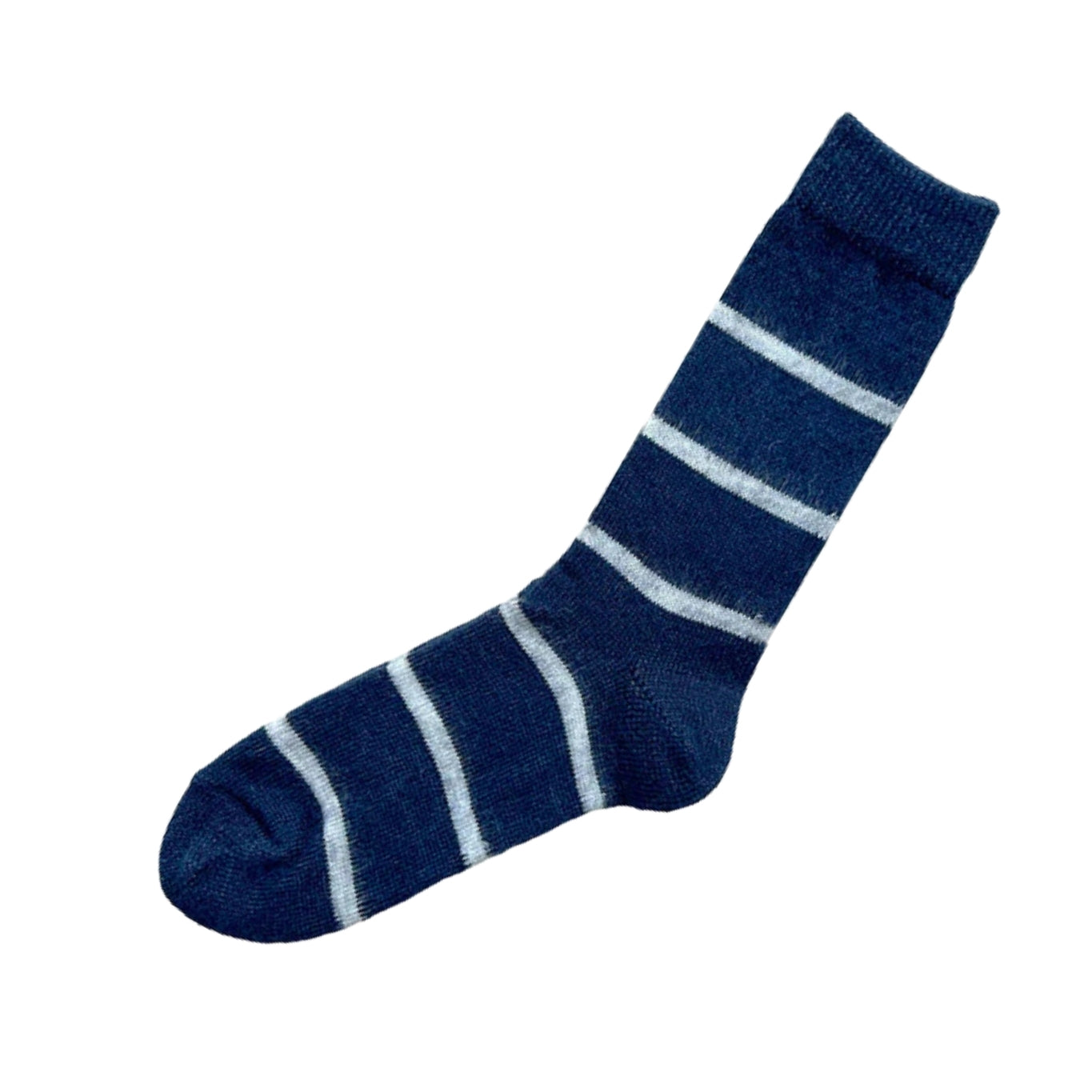 Mohair Wool Border Socks - Navy