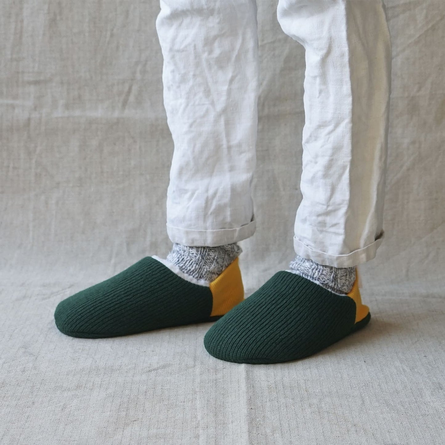 Merippa Quater Knit x Sheep Boa Green Japanese Slippers