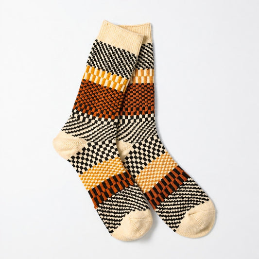 ROTOTO Check & Step Crew Socks - Black