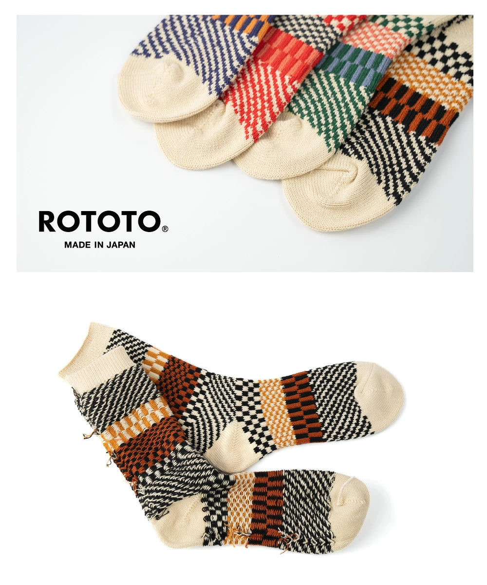ROTOTO Check & Step Crew Socks - Black