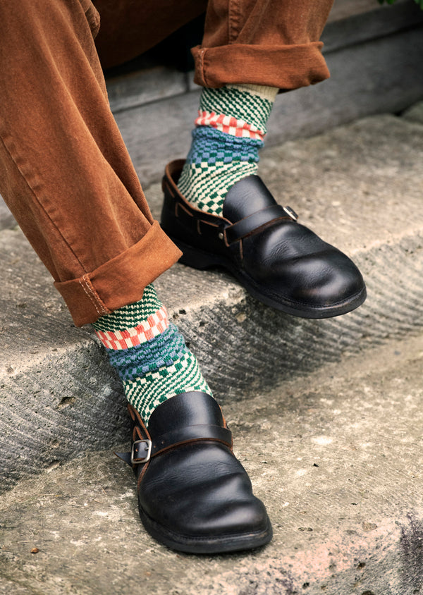 ROTOTO Check & Step Crew Socks - Black