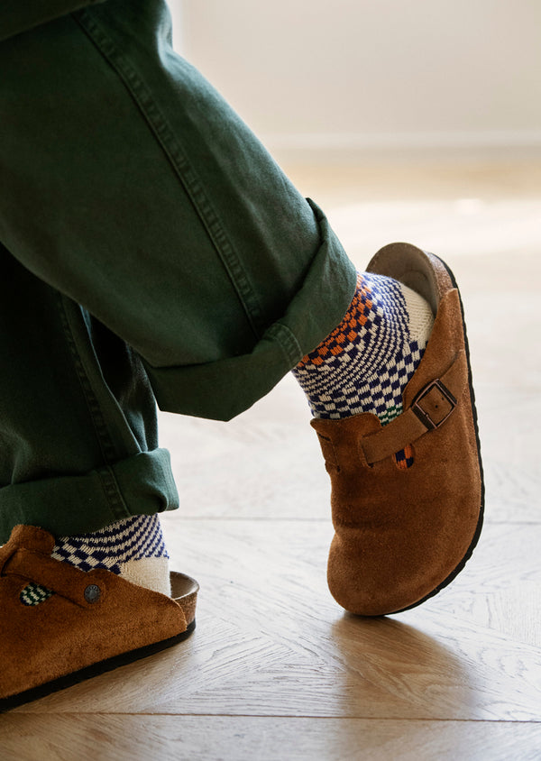 ROTOTO Check & Step Crew Socks - Black