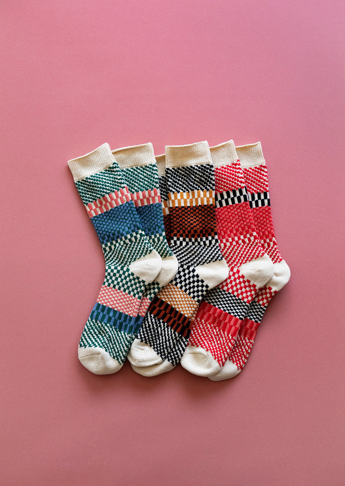 ROTOTO Check & Step Crew Socks - Black