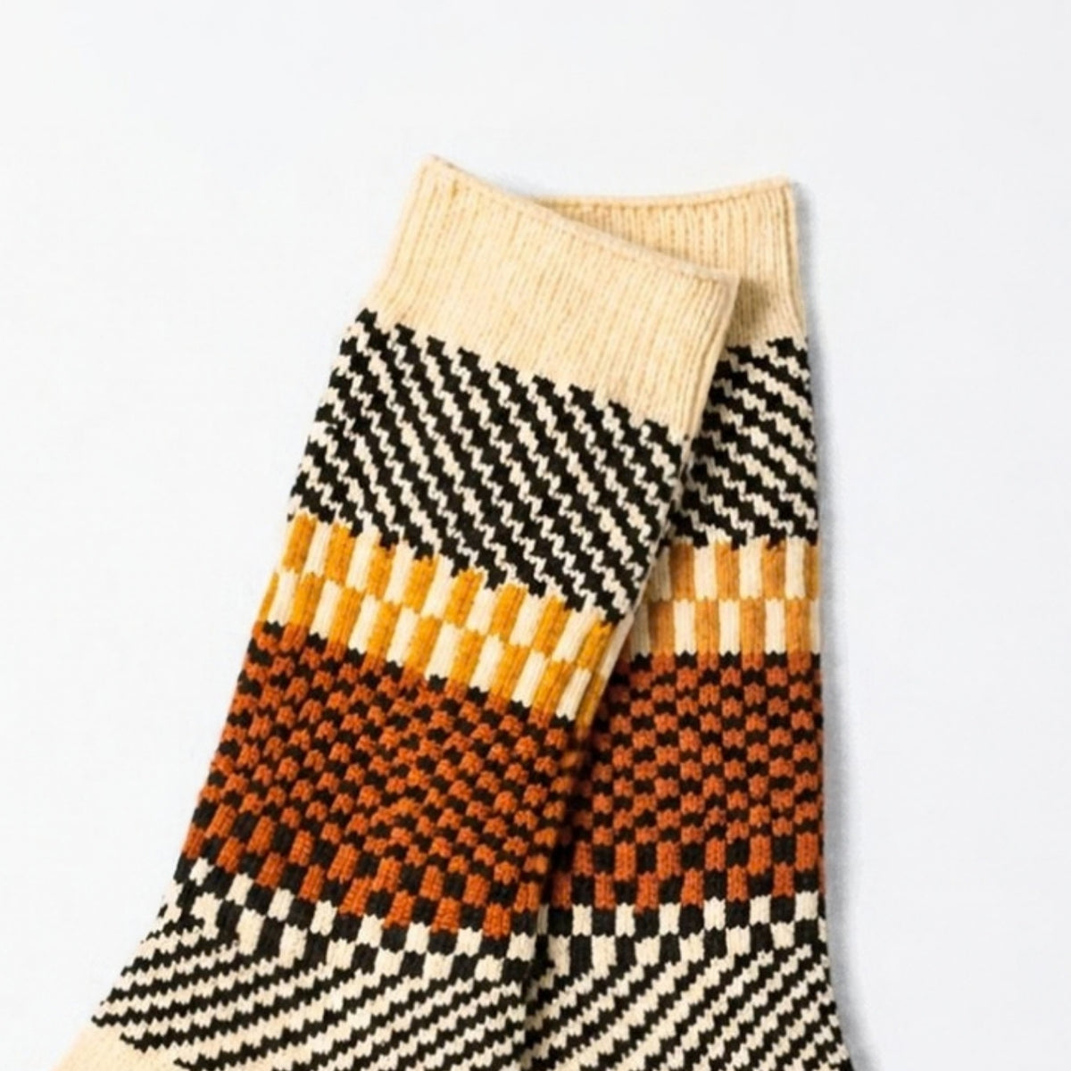 ROTOTO Check & Step Crew Socks - Black