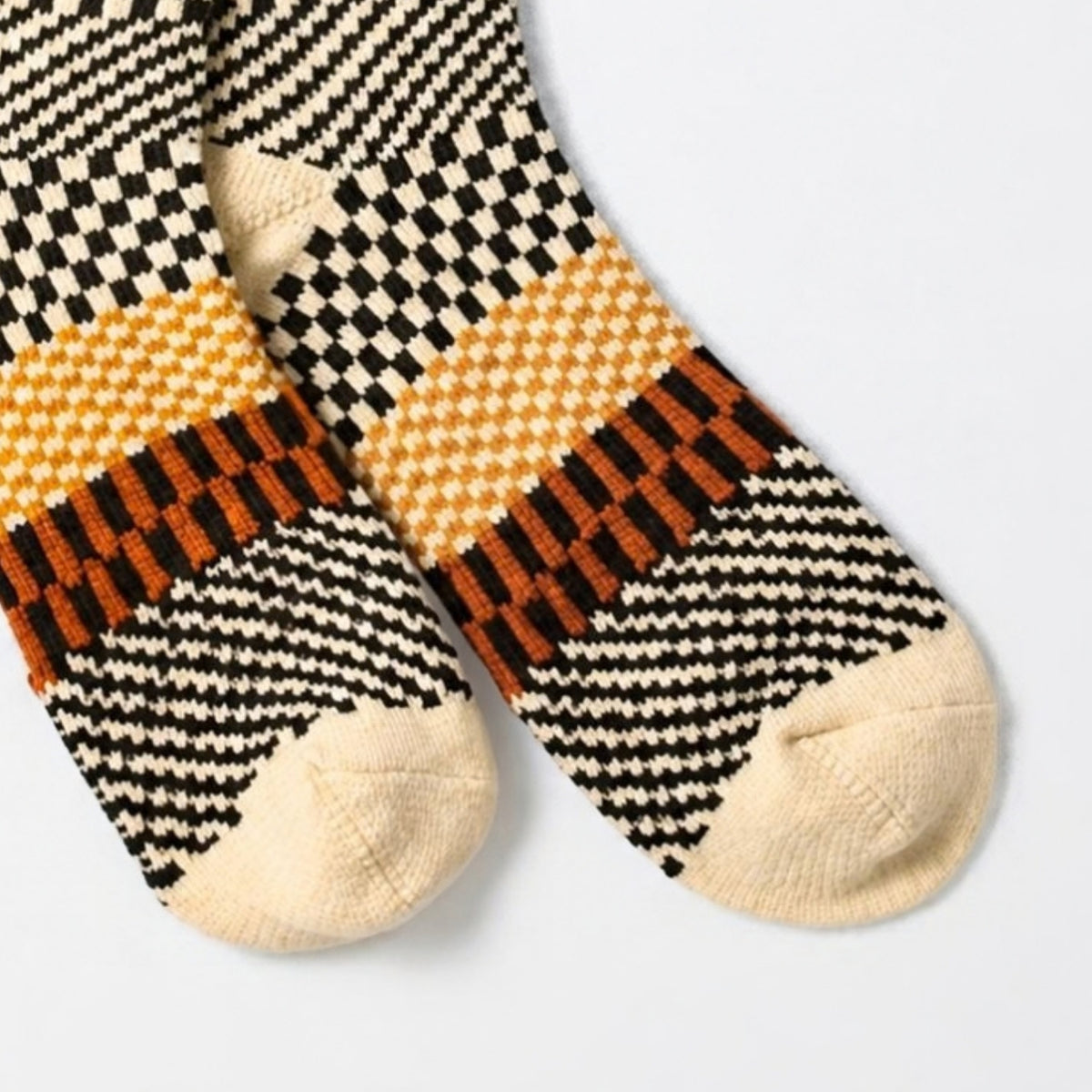 ROTOTO Check & Step Crew Socks - Black