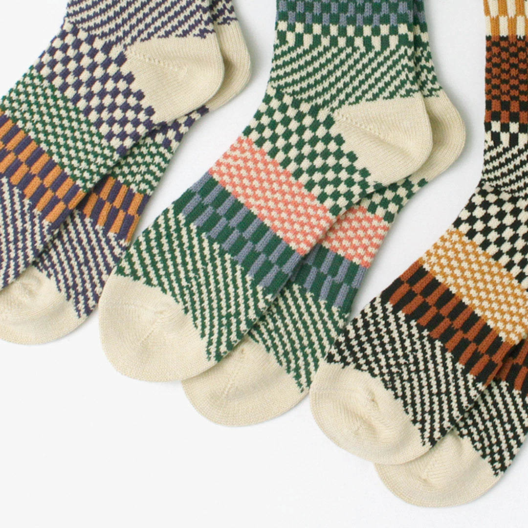 ROTOTO Check & Step Crew Socks - Black