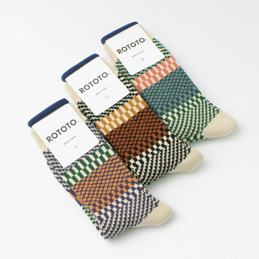 ROTOTO Check & Step Crew Socks - Black