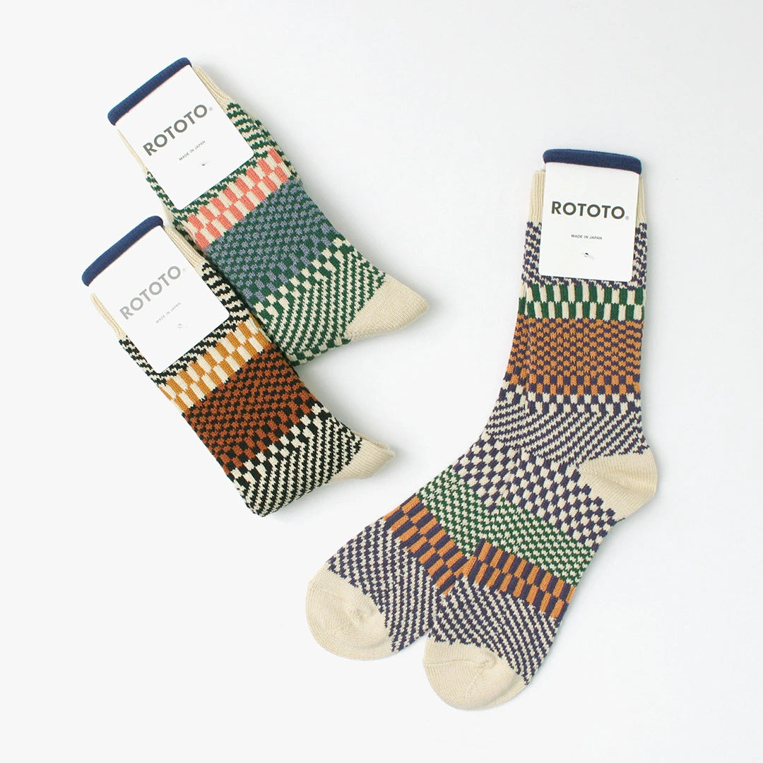 ROTOTO Check & Step Crew Socks - Black