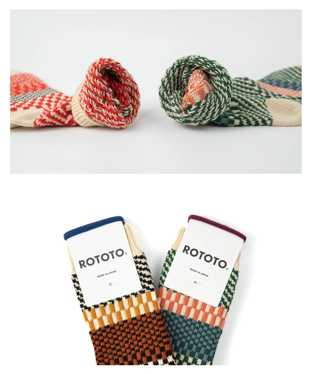 ROTOTO Check & Step Crew Socks - Black
