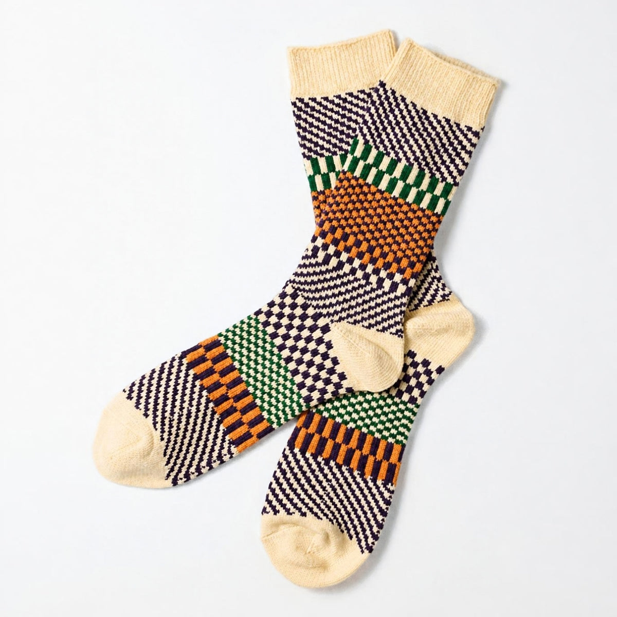 ROTOTO Check & Step Crew Socks - Blueberry