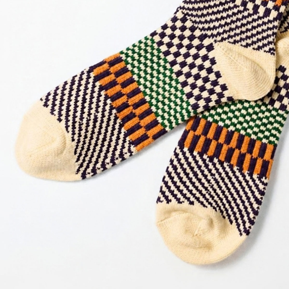 ROTOTO Check & Step Crew Socks - Blueberry