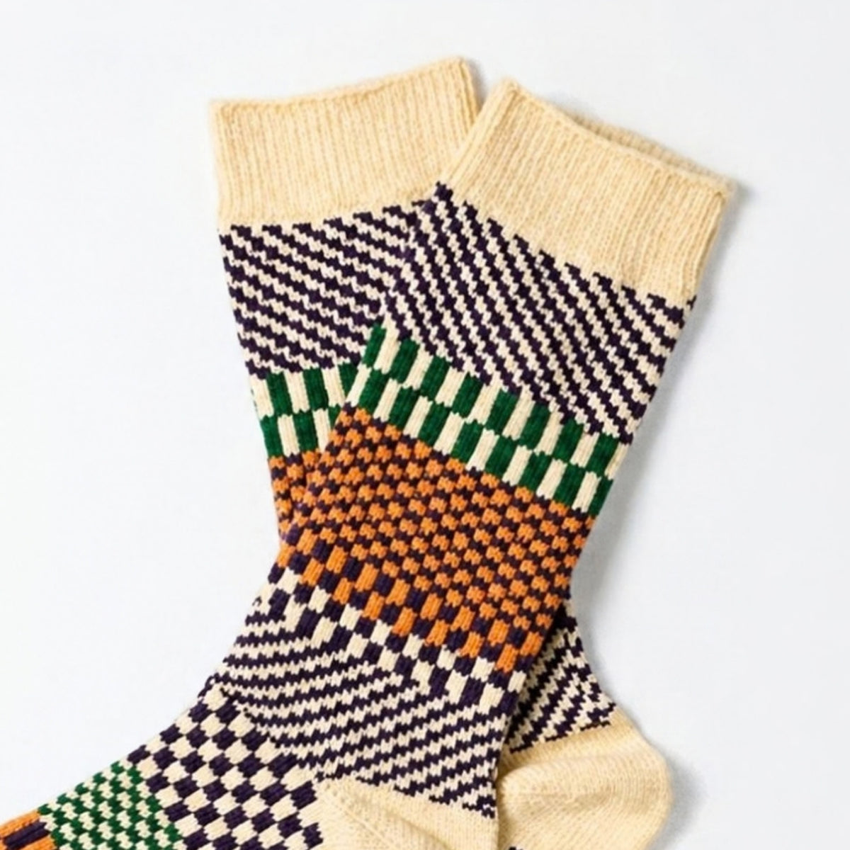 ROTOTO Check & Step Crew Socks - Blueberry