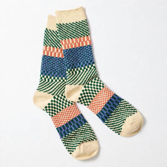 ROTOTO Check & Step Crew Socks - Green