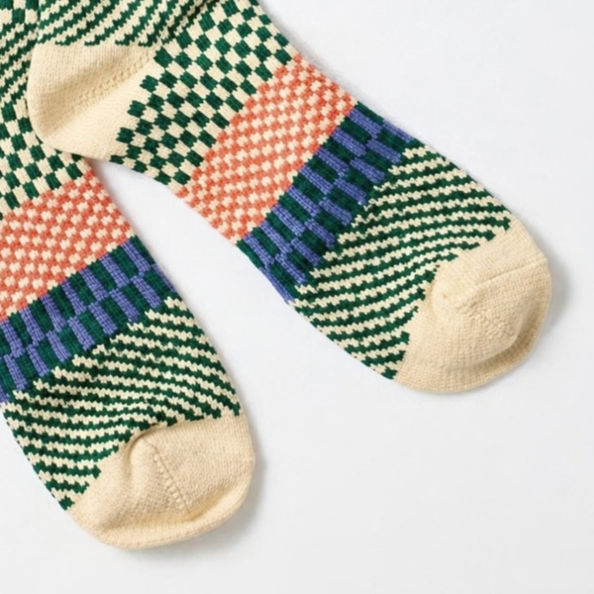 ROTOTO Check & Step Crew Socks - Green
