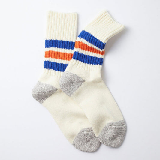 ROTOTO Coarse Rib Old School Crew Socks - Blue / Orange