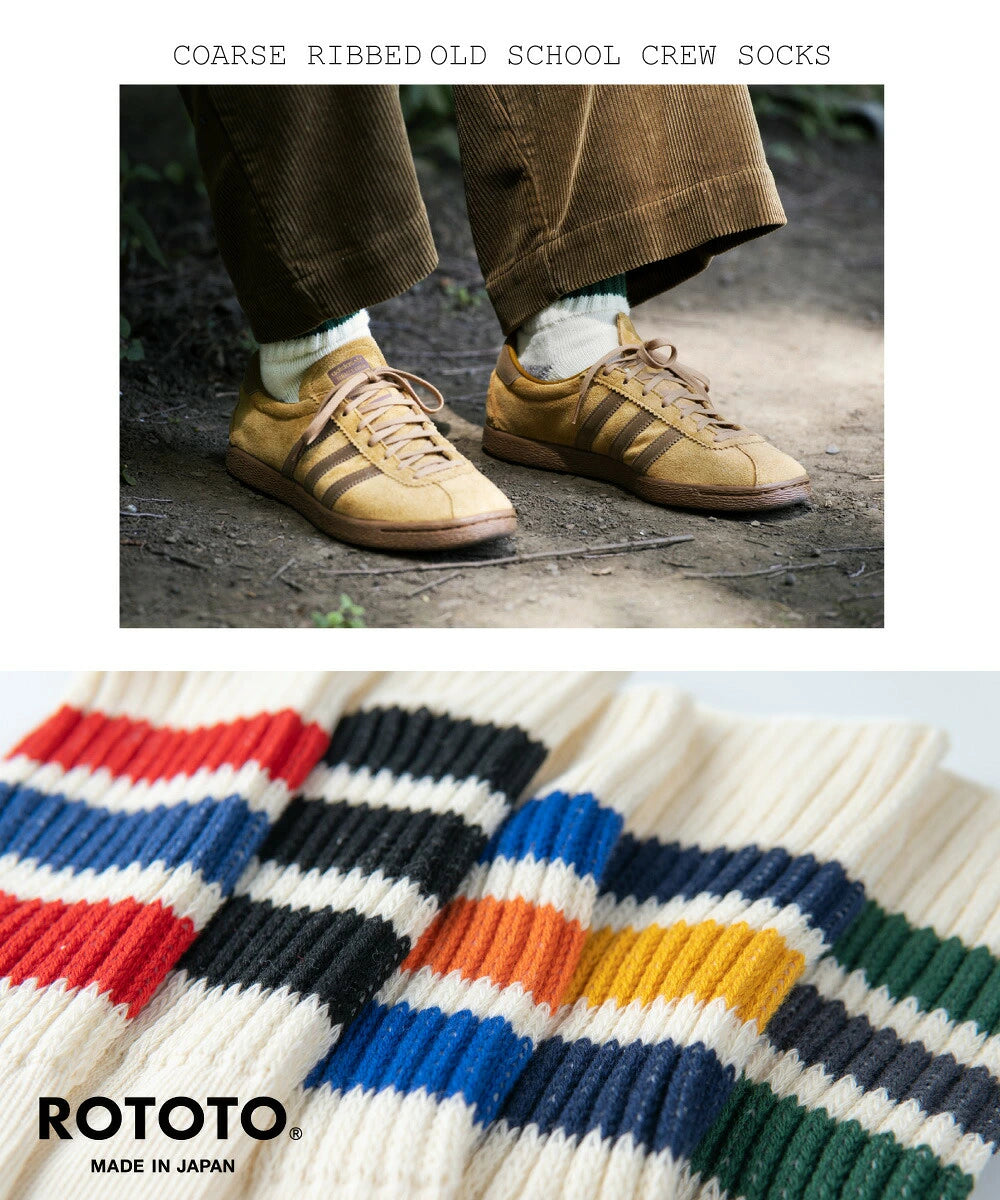 ROTOTO Coarse Rib Old School Crew Socks - Red / Blue