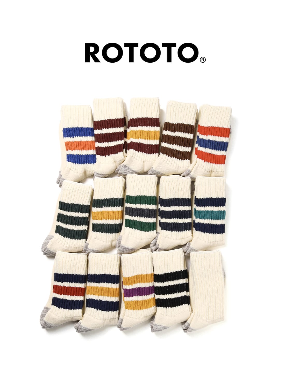 ROTOTO Coarse Rib Old School Crew Socks - Red / Blue