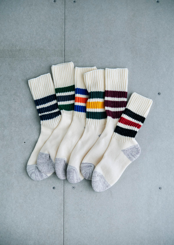 ROTOTO Coarse Rib Old School Crew Socks - Red / Blue
