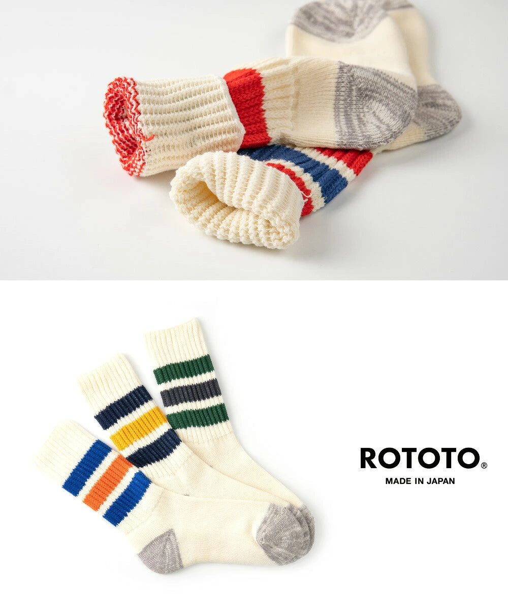 ROTOTO Coarse Rib Old School Crew Socks - Red / Blue