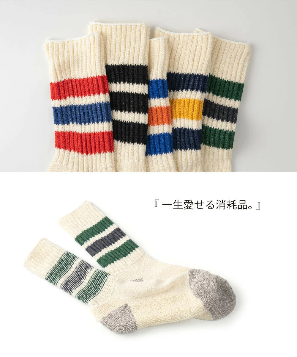 ROTOTO Coarse Rib Old School Crew Socks - Red / Blue