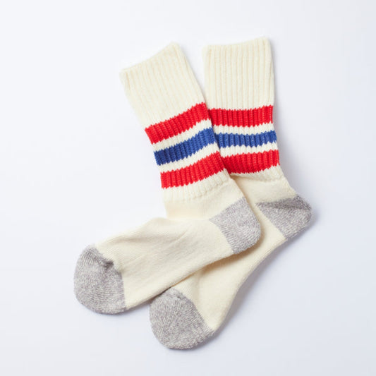 ROTOTO Coarse Rib Old School Crew Socks - Red / Blue