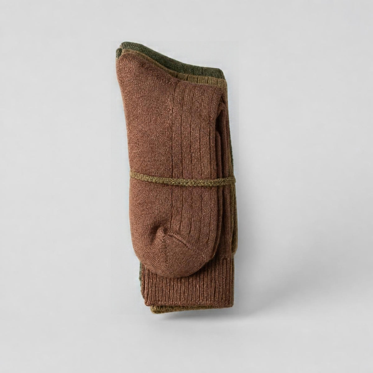 ROTOTO Cotton Wool Ribbed Crew 3 Pack Socks - Olive Tones
