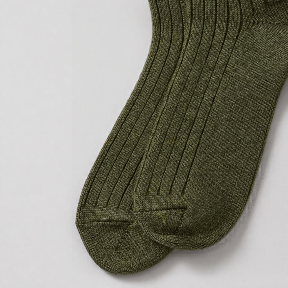 ROTOTO Cotton Wool Ribbed Crew 3 Pack Socks - Olive Tones