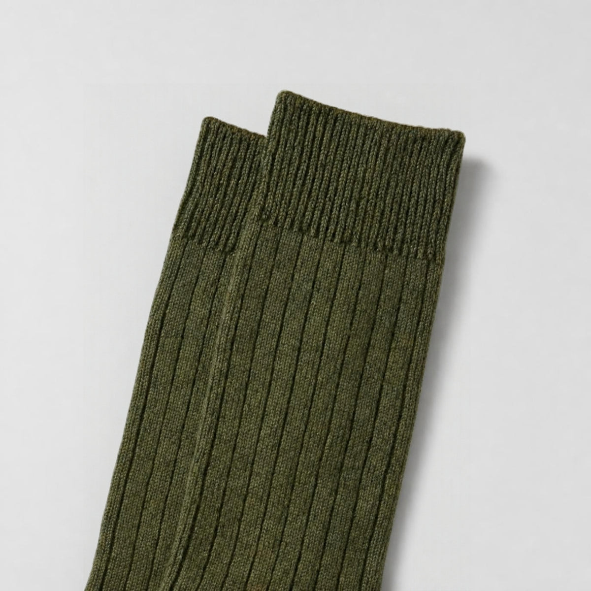 ROTOTO Cotton Wool Ribbed Crew 3 Pack Socks - Olive Tones