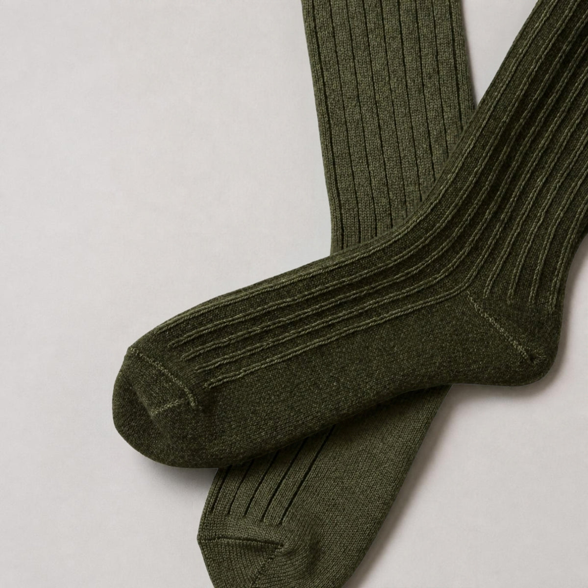 ROTOTO Cotton Wool Ribbed Crew 3 Pack Socks - Olive Tones