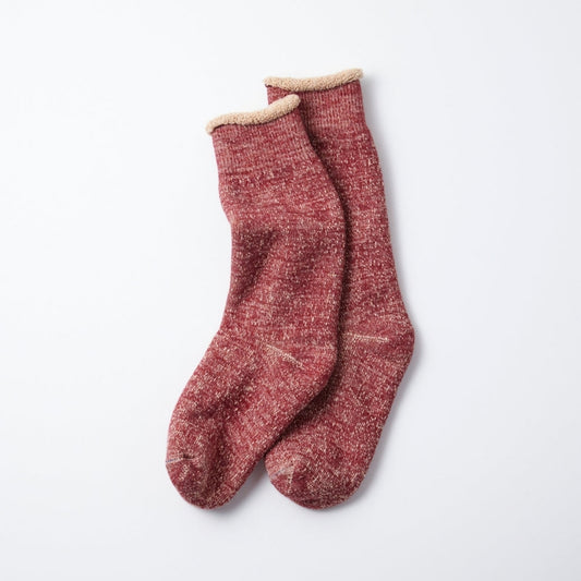 ROTOTO Double Face Wool & Cotton Crew Socks - Dark Red / Brown